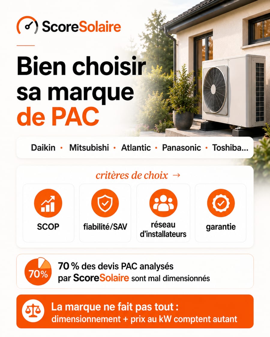 Comparatif marques de pompe à chaleur 2026 : Atlantic, Daikin, Mitsubishi, Panasonic — la marque compte moins que le dimensionnement et l’installateur