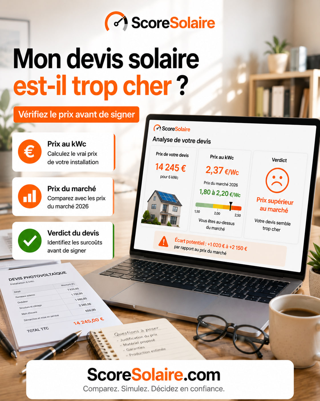 Savoir si un devis de panneaux solaires est trop cher : comparer le prix au kWc au marché, le matériel, les garanties et la rentabilité estimée