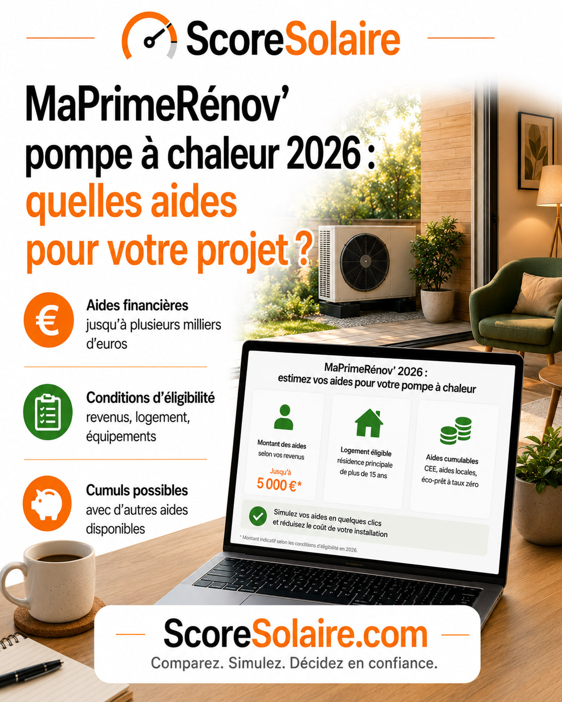 MaPrimeRénov pompe à chaleur 2026 : montant des aides selon les revenus, le logement et le type de PAC, cumulable avec les CEE