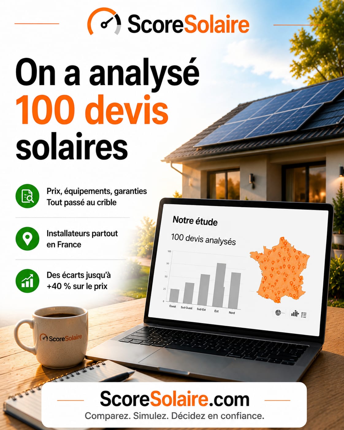 Prix médian réel observé sur 100 devis solaires analysés : 1,95 euro par Wc, repère pour juger si un devis est au bon prix