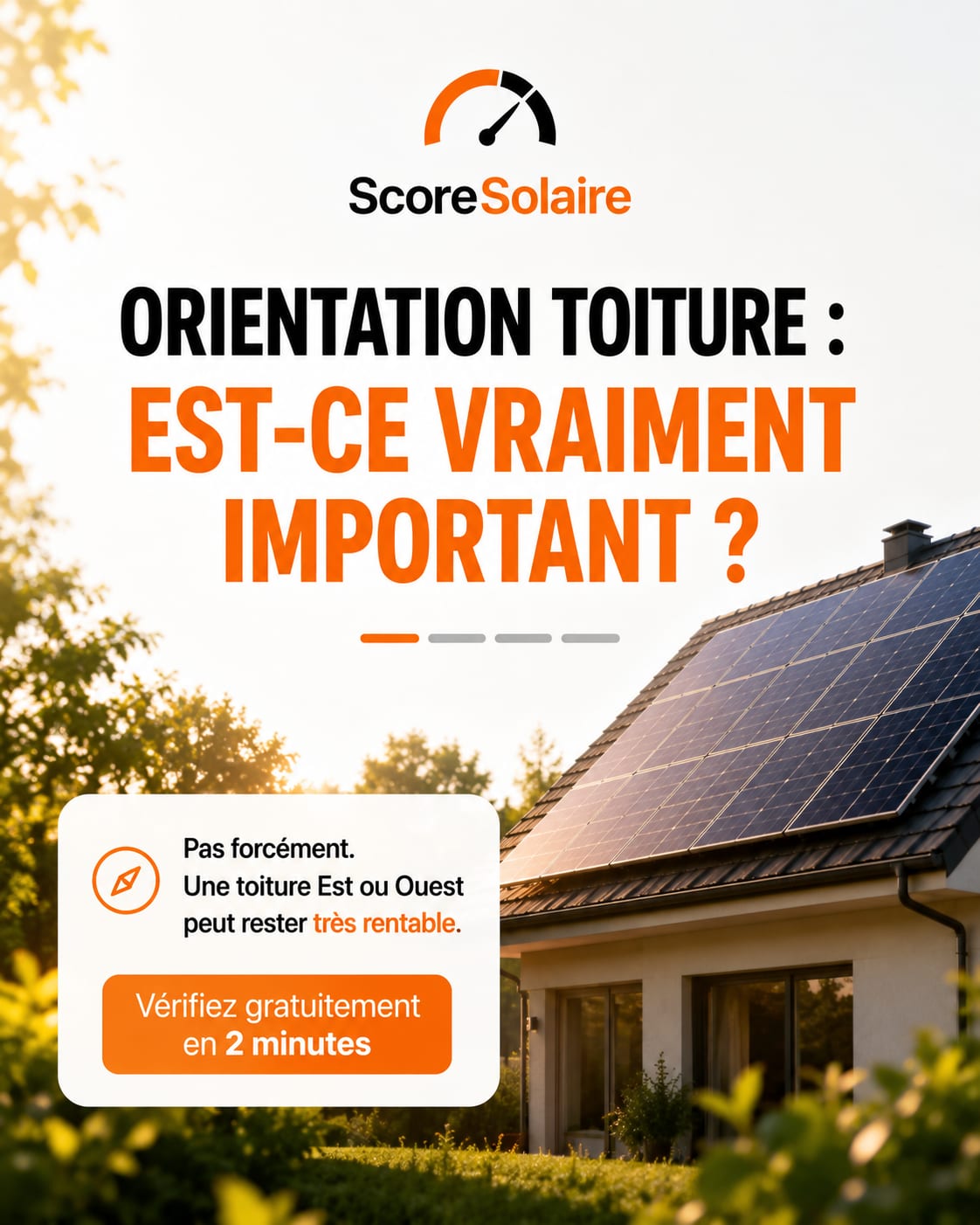 Orientation de la toiture pour des panneaux solaires : Est et Ouest peuvent aussi être rentables, pas seulement plein Sud