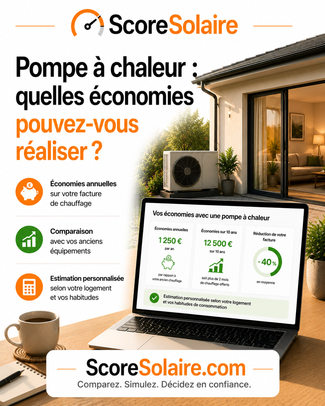 Économies de chauffage réalisables avec une pompe à chaleur selon le logement et le système remplacé