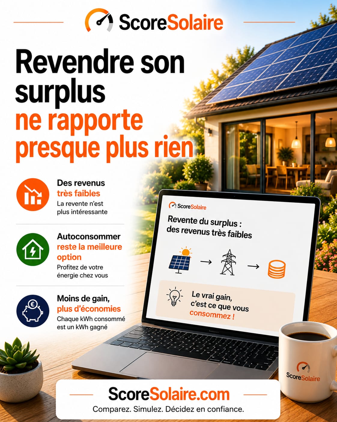 En 2026 la revente du surplus solaire rapporte très peu : autoconsommer reste la meilleure option pour la rentabilité
