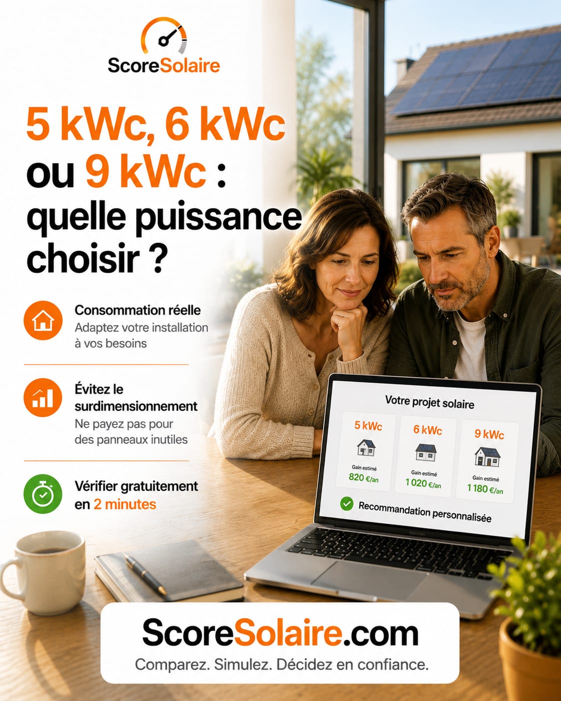 Choisir la bonne puissance de panneaux solaires (5, 6 ou 9 kWc) adaptée à sa consommation avant de signer