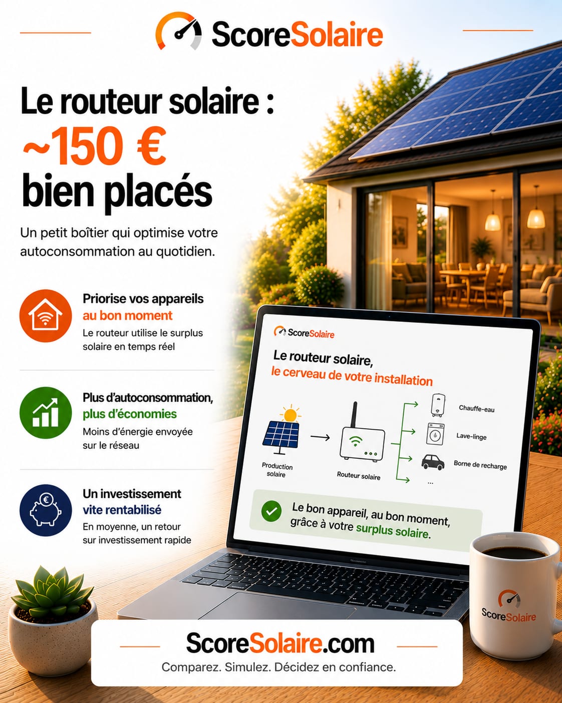 Le routeur solaire dirige le surplus de production vers le chauffe-eau ou un autre appareil pour maximiser l'autoconsommation