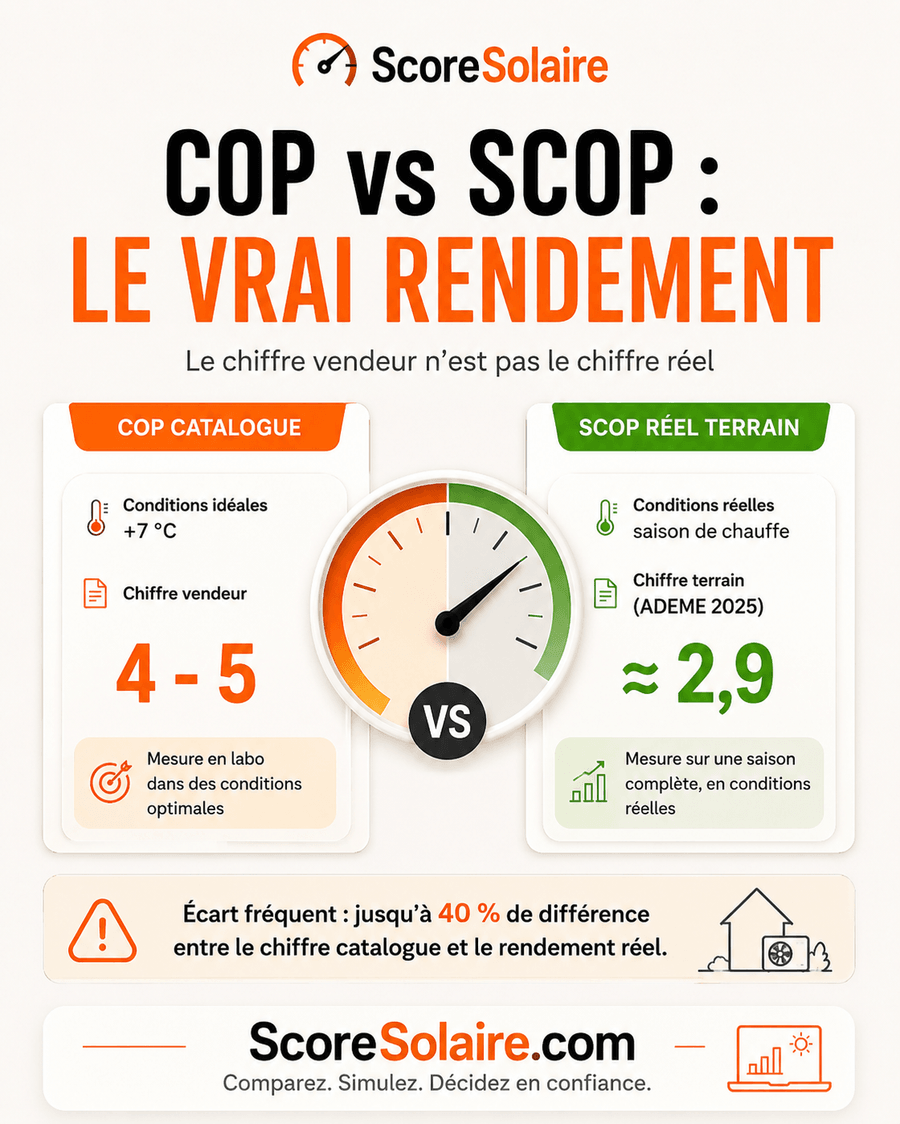 COP et SCOP d'une pompe à chaleur : différence entre rendement instantané et rendement saisonnier réel