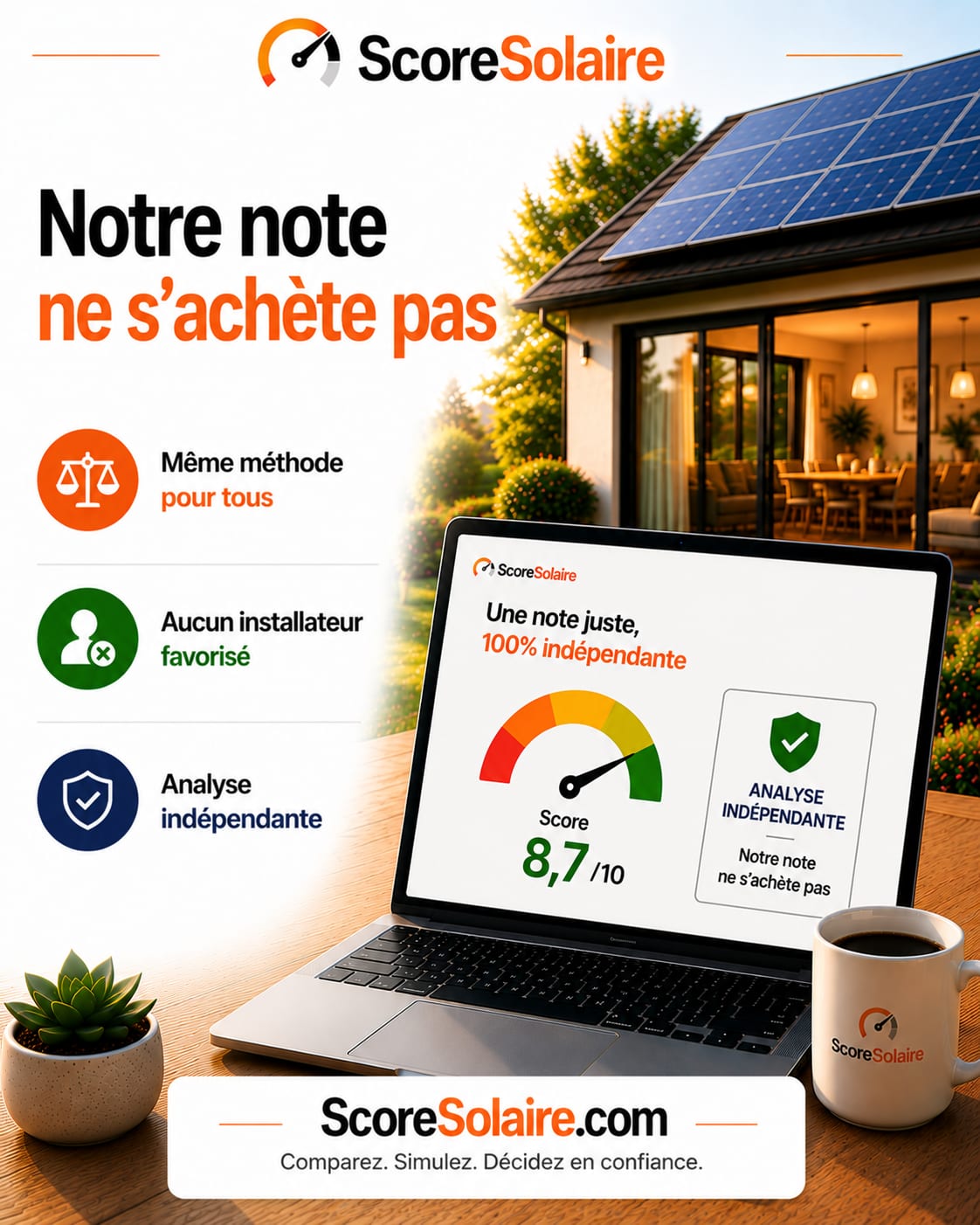 ScoreSolaire : une note de devis solaire 100 % indépendante, même méthode pour tous, aucun installateur favorisé